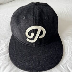 Black Wool Baseball Cap with White 'P' Patch - Classic Men's Hat